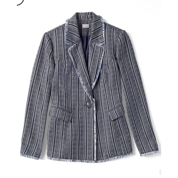 Chicos Striped Navy Tweed‎ Blazer Size S - Picture 3 of 12